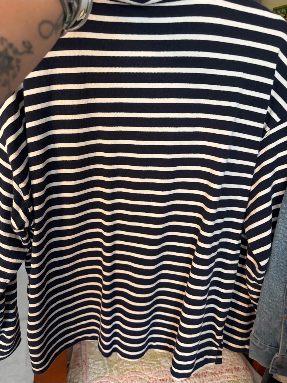 J. Crew Navy and White Striped Funnel-Neck Pullover - Picture 7 of 7